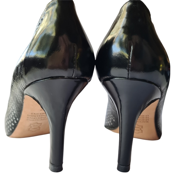MIMCO Size 37 Leather Black Pointed Toe Silver Embossed Pumps Heels - Picture 5 of 13